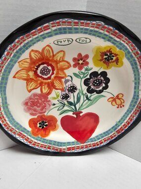 Anthropologie Nathalie Lete Dinner Plate Heart ❤️ Vase Flowers Pour Toi 10" Art